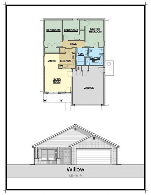 Floor plan for 3 beds, 2 baths